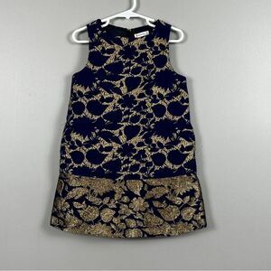 Crewcuts Holiday Sleeveless Dress Navy Gold Size Girls 5 Pockets Christmas